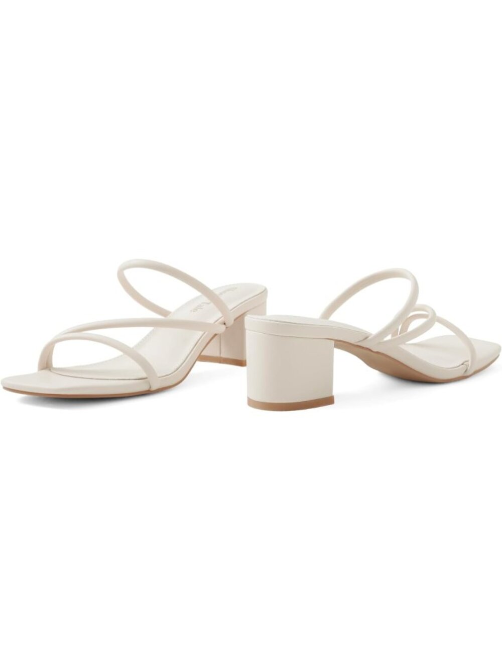 Women's Beige Leather Strappy Square Open Toe Slip On Mule Chunky Block Heels - Picture 6 of 6